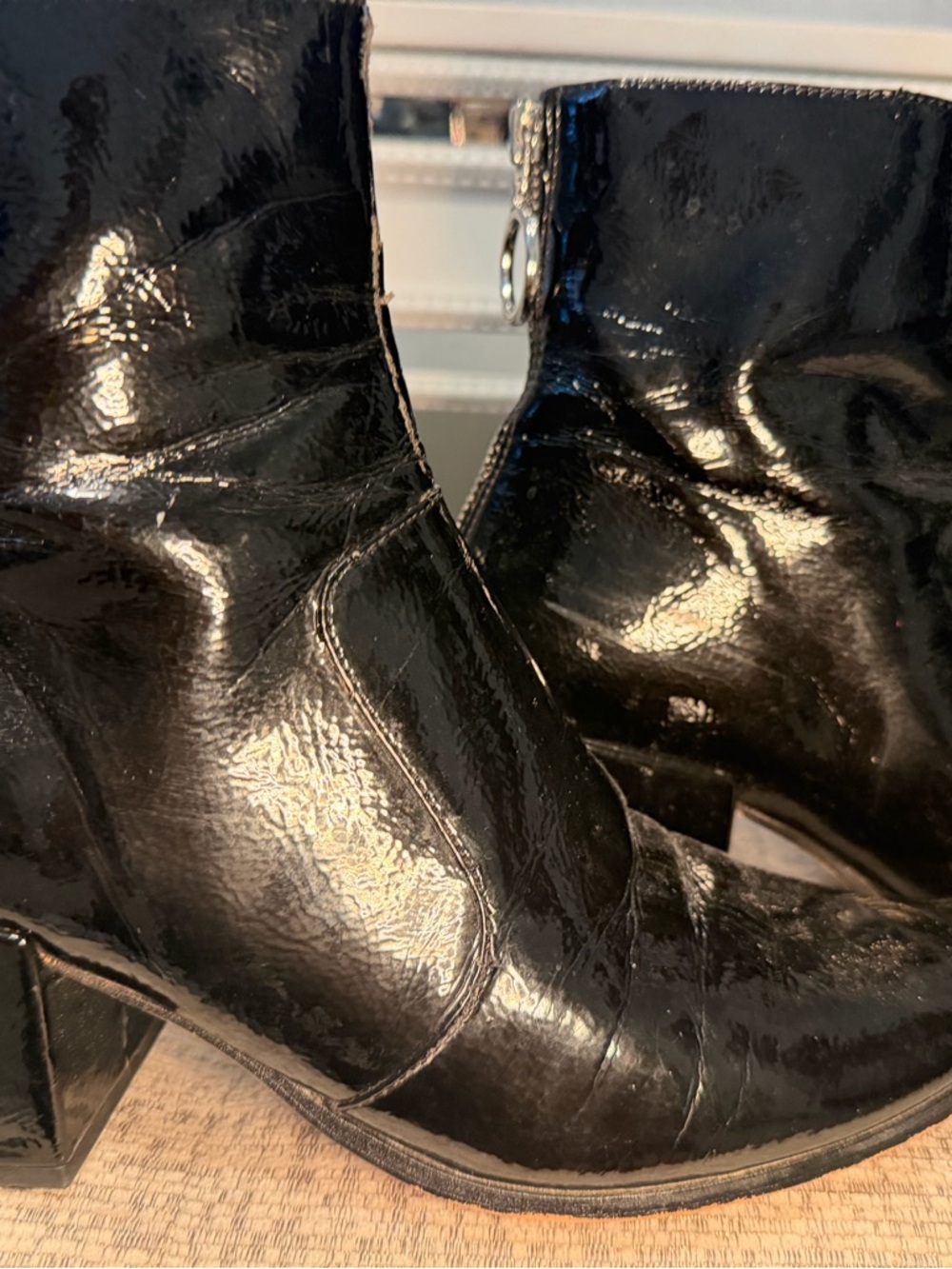 Dolce Vita Black Patent Block Heel Ankle Boots with Back Zip